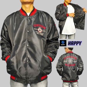 HAPPY Jaket Varsity Black Pria Wanita Bober Full Bordir Pria Wanita Dewasa Casual