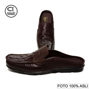 COD - SANDAL SLIDE BUSTONG PRIA  / SLOP ANYAM / SANTAI / CASUAL - COKELAT HITAM CCN-SLO.011