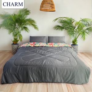 CHARM ชุดเครื่องนอน 11 ชิ้น ขนาด 6 ฟุต ผ้านุ่มลื่น สไตล์ทูโทน ระบายอากาศดี ชุด 6 ชิ้นก็มี ผ้านวม + ปลอกหมอน + ปลอกหมอนข้าง + ผ้าปูรัดมุม