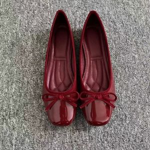Free Shipping Gentle Bowknot Soft Leather Shallow-Toe Flats For Women 2026 Autumn New Style Petite Square-Toe Flat Shoes Evening Style Grandma Shoes