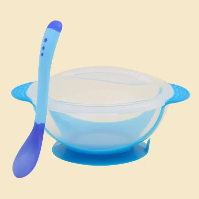 Indo - Set Mangkok Sendok Bayi Sensor Panas Anti Tumpah / Alat Makan Set MPASI Bayi
