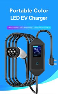 EV PHEV Car Charger Type 2 Portable Charger Color LED Screen 16A 13A 10A 8A 5 10 Meter 3 pin UK Socket (Ship From Selangor)