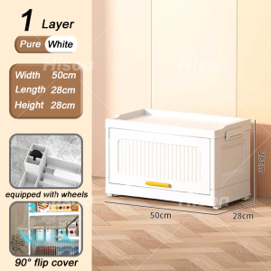 Hisoa Storage Cabinet White Flip Top Storage Box Foldable Cabinet With Wheel Durabox Locker Clothing