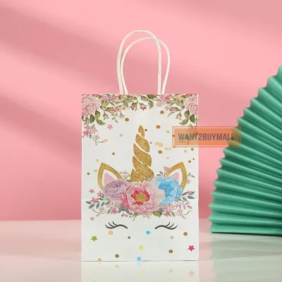 🇲🇾 🏆 CUTE Cartoon Animal Colorful Unicorn Mermaid Birthday Party Paper Bag Stationery Candy Goody Door Gift Paper Beg