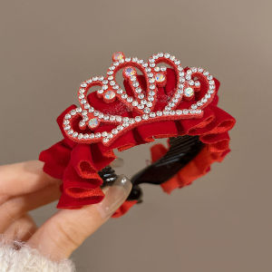 New Years Crown Princess Hairpin Girls Ponytail Buckle Red Festive New Year Hair Accessories