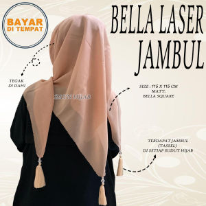 New Hijab Segi Empat Laser Tassel Jambul Bella Polos Warna Terlengkap / Jilbab Segiempat Polos Bella Pom pom Tasel Laser warna telengkap Hijab terbaru pompom Laser