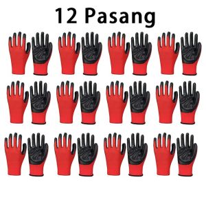 [12 Pasang] SARUNG TANGAN LUPO NYLON LATEX PALM FIT ANTI SLIP KACA ANTI GORES SAFETY HAND GLOVES
