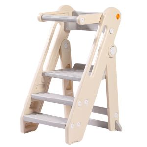 SG【 In stock】Baby Toddler Learning Tower Foldable 3 Levels Height Adjustable Wooden Children Fall-resistant Ladder