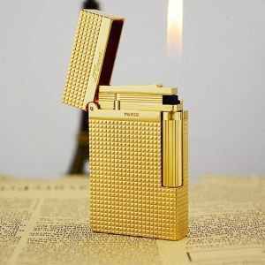 Hộp Quẹt Bật Lửa Ga Đá Dupont D-26V Họa Tiết Ô Vuông Kẻ Lưới Nhỏ Màu Vàng Sang Trọng (KHÔNG CHỨA XĂNG GAS)