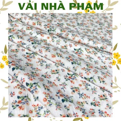 VẢI XÔ GÂN HOA NHÍ ĐỎ NỀN TRẮNG KEM-KHỔ 1.5M-VẢI NHÀ PHẠM