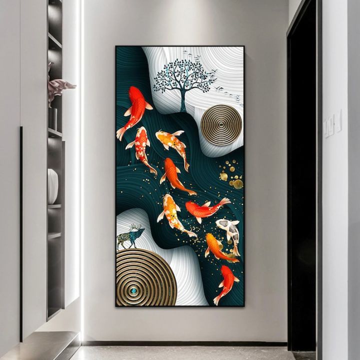 Framed Painting Wall Decor Colorful Fish Art Picture Design Lucky Fish  Artwork Painting Tempered Modern Bed Room 1PCS Wooden Inner Framed or  Frameless (or Black Aluminum Alloy Framed)