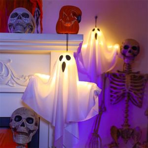 HUNIU Có thể di chuyển Ma Halloween treo Giấy lụa Tự làm  dây chuyền cửa Trang trí tiệc Đèn Led Đồ trang trí treo Halloween Halloween
