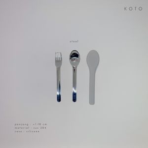 KOTO SUS304 Stainless Steel Travel Portable Cutlery Set With Silicone Case / Alat Makan Travel Portable Sendok Garpu / Peralatan Makan Korean Cutlery Set