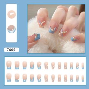 Set móng tay Mia 24 móng màu xanh tươi ngọc trai dễ thương ba lê ngắn ngọt ngào Z665