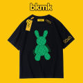 Bk Plus Size Short Sleeve Mens Baggy Premium Quality Shirt Round Neck T-Shirt Cotton Cartoon Rabbit Print Top Unisex. 