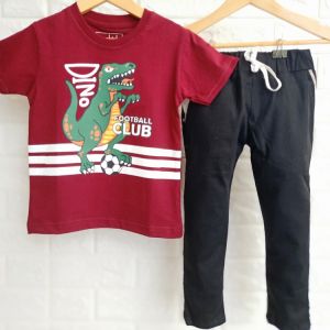SETELAN ANAK LAKI LAKI CELANA PANJANG KATUN DINO 1 TAHUN - 10 TAHUN  BAJU ANAK COWOK DINO KATUN PANJANG