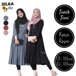 (Zilka Shop) Tunik Tiwi Wanita Remaja Dewasa Terbaru 2021 Kekinian Bahan Katun Rayon Adem Premium Import Tebal / Atasan Wanita Muslimah Long Tunik Busui Kancing Depan Full Tangan Kancing TERMURAH (BISA COD / GROSIR LEBIH MURAH)