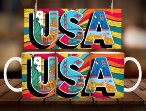 * 1 PC MUG W/ BOX * USA MUG DESIGN 11oz with BOX SOUVINER