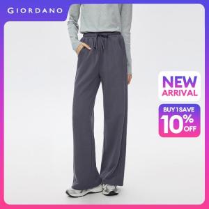 GIORDANO Women Pants Seam Detail Wide Leg Sweatpants Elastic Waist Fashionable Casual Relaxed Fit Pants 13416792