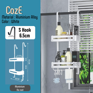 CozE Aluminum Alloy Shower Room 2 Tier Rack Hanging Basket Shower Caddy Hanging Shelf With Hooks
