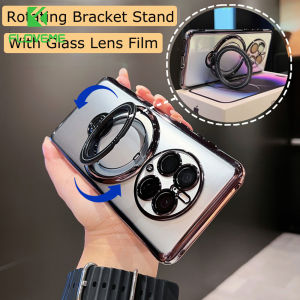 FLOVEME Luxury Plating Clear Phone Case For Huawei P50 P40 P30 Pro With Rotating Bracket Stand Wireless Charging Full Protection Shockproof Back Cover For Huawei Mate 50 40 30 20