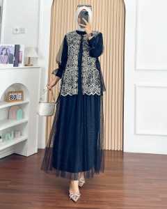 Azurra Dress Velvet Mix Tille Dot Gamis Wanita Terbaru 2024 Viral Dress Kondangan Wanita Elegan