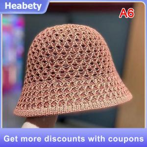 【Heabety】 Handmade Crochet Floppy Top Summer Hats Collapsible Dome Bucket Hat Hollow Out Solid Color Beach Caps Simplicity Soft Women Hat