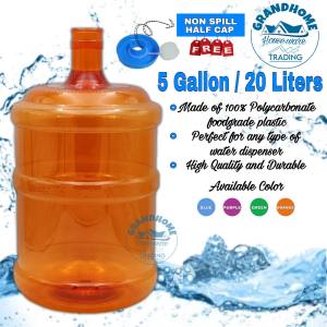 ROUND WATER DISPENSER COLORED CONTAINER 5 GALLON / 20LITERS WITH FREE NON SPILL HALF CAP WITH COVER