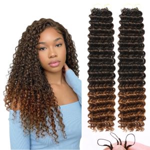 Curly Feather Miracle Knots Crochet Human Hair Feeling 18 Inch 100 Strands Invisible Knotless Pre-Separated Deep Wave Crochet Hair Extensions (1B 18 Inch-100 Roots)
