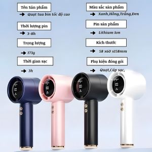 Quạt Minu cầm tay N68 5000mAh gió mạnh 100 Turbo hiển thị pin có kèm sạc di dộng...tiện dụng mọi lúcmọi nơi