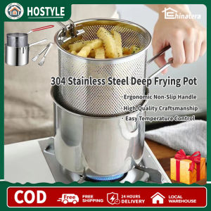 🚚【Local delivery】⚡️Deep Frying Pot with Strainer & Food Tongs Stainless Steel Tempura Fryer Pan Deep Fryer Pot for Kitchen Fried Chicken