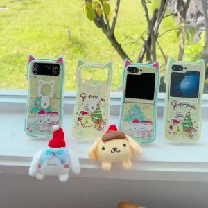 2025 ใหม่ สำหรับ Samsung Galaxy Z Flip 7 Z Flip 6 Z Flip 5 Z Flip 4 Z Flip 3 เคสศัพท์มือถือแบบพับได้ เคสการ์ตูนน่ารัก รูปหูแมว ครอบครัวซานริโอ เคส TPU ซิลิโคนนุ่ม