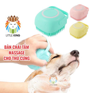 Bàn chải tắm massage cho chó mèo đầu silicon massage tạo bọt nhanh tiết kiệm nước có khay đựng sữa tắm