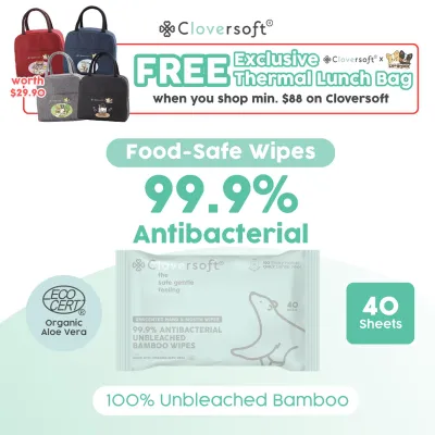 Cloversoft Plant-Based Unbleached Bamboo 99.9% Antibacterial Organic Wipes 40 Sheets