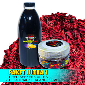 BERRITZ Paket Hemat 1 Red Seekers Ultra dan Ekstrak Ketapang Pekat Pakan ikan channaarwanalouhan