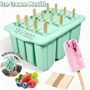 12 Grid Ice Cream Mould Easy To Demold Silicone Trays with Lid for Freezer Homemade Ice Cube