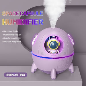 Mini Ultrasonic Humidifier Astronaut Space Capsule Atomizing Humidifier with 7 Colors LED Lights Flash Small Ultrasonic Humidifier for Bedroom Nightstand Space Saving Humidifier for Girls Men Women Baby Kids Nursery