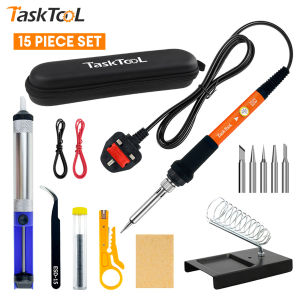 TASKTOOL 15 In 1 Soldering Iron Set 60W Electric Soldering Iron Welding Tool Kit 200-450℃ Temperature Adjustable Portable Repair Tool