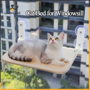 Lovinland Pet Cat Window Perch Cordless Foldable Cats Hammock Bed Suction Cups Reversible Cover Keep Pets Warm for Indoor Kitten Cozy Resting Seat Four Season Universal