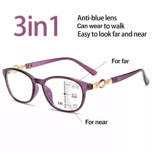OYKI New 3 in 1 Progressive Multifocal Reading Glasses Women Anti-blue Eyeglasses Easy to Look Far and Near