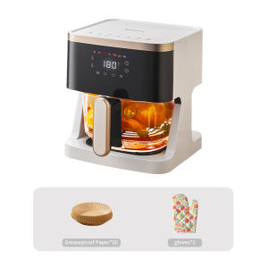 Kawu glass air fryer 4.5L Capacity 3D Visible Window Smart Touch Control No Oil No Smoke non stick easy to clean