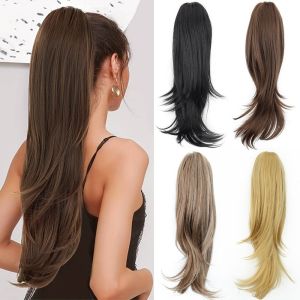 SUTONGXUE 18 inch Kẹp tóc đuôi ngựa tổng hợp Chịu nhiệt Đen Nâu Bộ tóc giả đuôi ngựa dài và sóng Sợi chịu nhiệt Tự nhiên Đuôi ngựa nhiều lớp dành cho phụ nữ