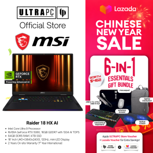 MSI Raider 18 HX AI Gaming Laptop — RTX5080 - 18" UHD+ Mini LED 120Hz - Intel Core Ultra 9 - 64GB RAM - 4TB SSD