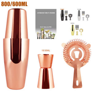 3-Piece Bartender 800ml/600ml Black Rose Gold Cocktail Shaker Set For Strainer Jigger Bars Of Boston Cocktail Shakers