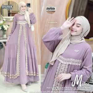 Malea by Uwais / Gamis Maxi Dress / Bahan Ceruti Babydoll Full Furing Aplikasi Renda / LD 106 PB 138