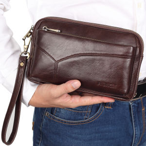PIUNCLE Brand Genuine Leather Mens Hand Bag For Men Clutch Bags Men Wrist Bag For Documents Large Capacity Passport Money Purse Mobile Phone Pouch Long Wallet Pocket Soft Cowhide Leather Double Zipper Messenger Bag Clutch Bags Case Letter Bags