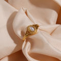 Viviann Original 18K Gold Plated Hollow Texture Pearl Rings For Women Gold Ring Rings Finger Chunky Wedding statement Jewelry Shell Pearl Zircon Ring Gift. 