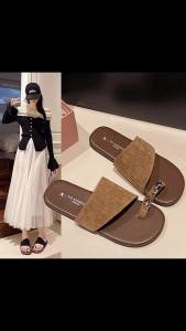 [Free Shipping] Korean-style color-blocked niche slip-on sandals for women 2026 summer new flat Roman casual sandals
