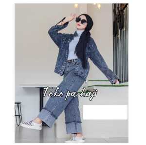 Kulot jeans cargo wanita dewasa size L XL XXL BB 40-75