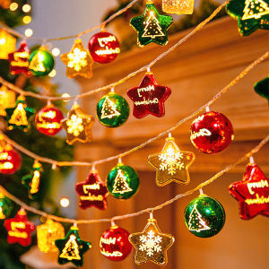 LEMON 1.5/3M LED Christmas Ball Light String Electroplating Ball Star Light String Christmas Tree Pendant Xmas Decoration Party Layout Hanging Home Decor Light Strings